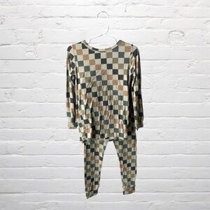 Emi Lei // Multi Color Neutrals Plaid Two Piece Bamboo Pajama Set